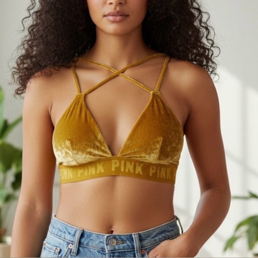 Victoria’s Secret Pink Golden Yellow Velour Bralette Top Size Small